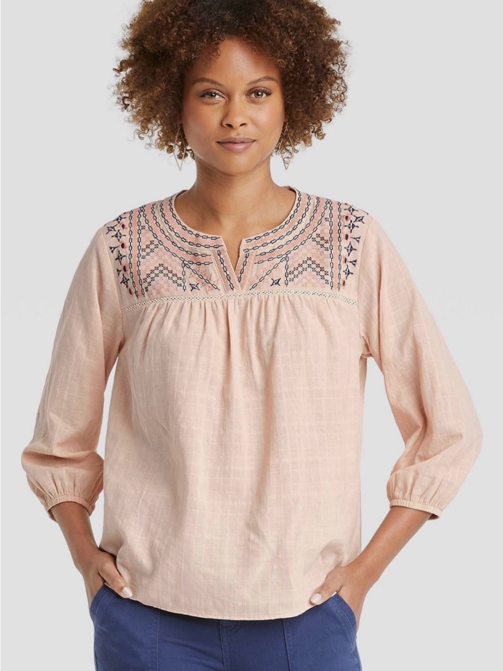 Knox Rose Blush Pink Embroidered Peasant Tunic